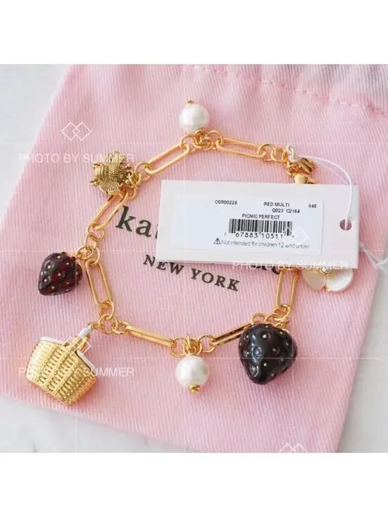 Kate Spade Picnic Perfect Charm Bracelet Strawberry Basket Bee Flower NWT - Picture 2 of 10